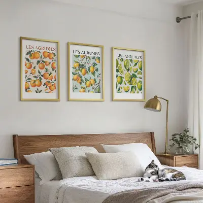 Composição de quadros moderna com padrões de frutas cítricas em tons pastel
