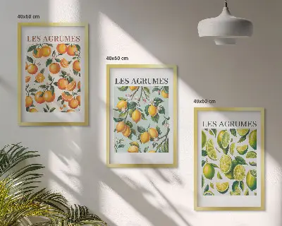 Composição de quadros moderna com padrões de frutas cítricas em tons pastel