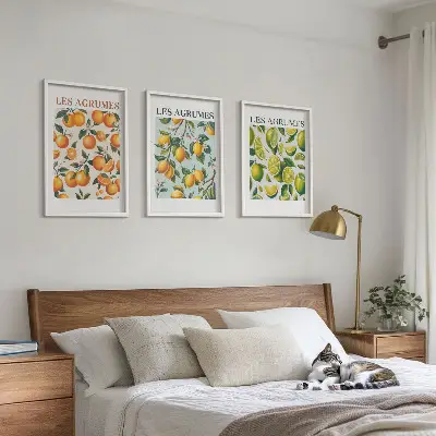 Composição de quadros moderna com padrões de frutas cítricas em tons pastel