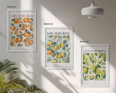 Composição de quadros moderna com padrões de frutas cítricas em tons pastel
