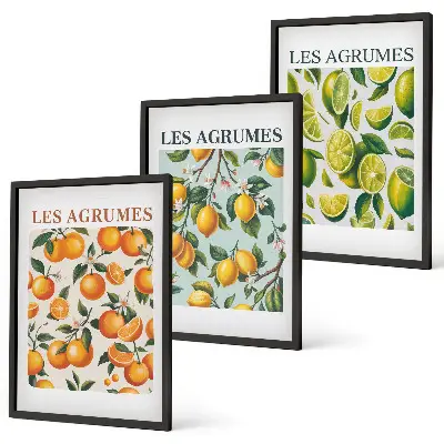 Composição de quadros moderna com padrões de frutas cítricas em tons pastel