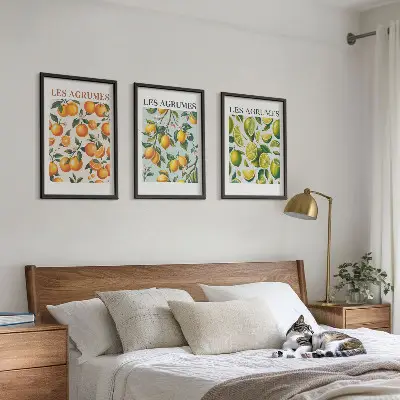 Composição de quadros moderna com padrões de frutas cítricas em tons pastel