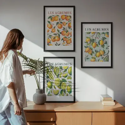 Composição de quadros moderna com padrões de frutas cítricas em tons pastel