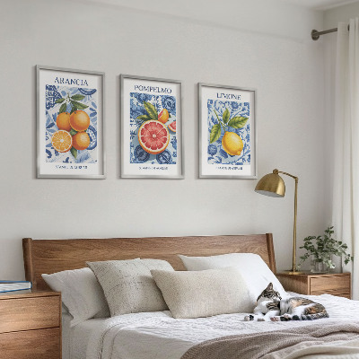 Conjunto de quadros para sala de estar Ilustrações vintage de frutas cítricas