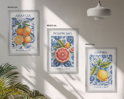 Conjunto de quadros para sala de estar Ilustrações vintage de frutas cítricas