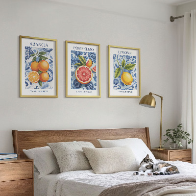 Conjunto de quadros para sala de estar Ilustrações vintage de frutas cítricas