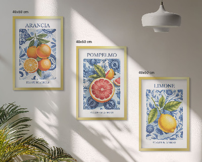 Conjunto de quadros para sala de estar Ilustrações vintage de frutas cítricas