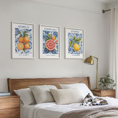 Conjunto de quadros para sala de estar Ilustrações vintage de frutas cítricas