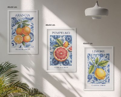 Conjunto de quadros para sala de estar Ilustrações vintage de frutas cítricas