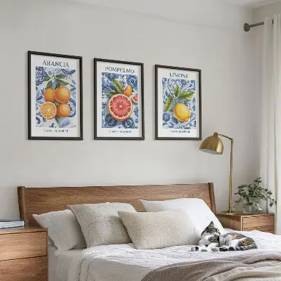Conjunto de quadros para sala de estar com ilustrações vintage de frutas cítricas