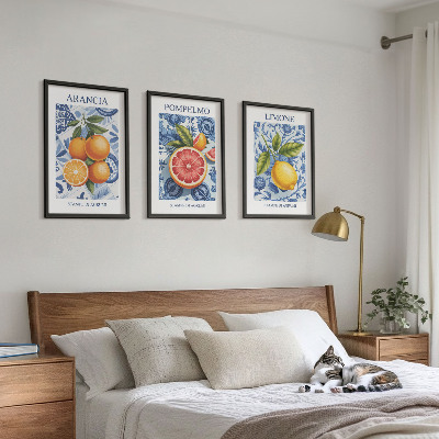 Conjunto de quadros para sala de estar Ilustrações vintage de frutas cítricas