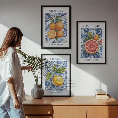 Conjunto de quadros para sala de estar Ilustrações vintage de frutas cítricas