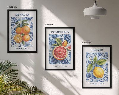 Conjunto de quadros para sala de estar Ilustrações vintage de frutas cítricas