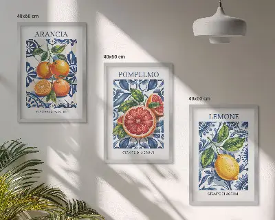 Composição de quadros moderna com cartazes de moda com temática cítrica italiana