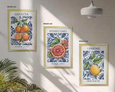 Composição de quadros moderna com cartazes de moda com temática cítrica italiana