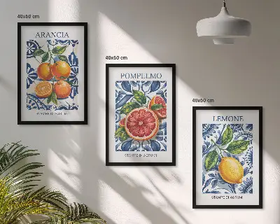 Composição de quadros moderna com cartazes de moda com temática cítrica italiana