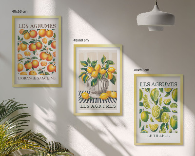 Conjunto de quadros para sala de estar Frutas cítricas em versões coloridas