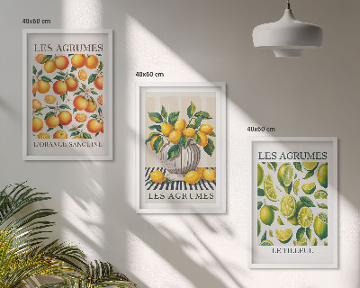 Conjunto de quadros para sala de estar Frutas cítricas em versões coloridas