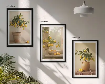 Conjunto de quadros com limoeiros em vasos estilo moderno