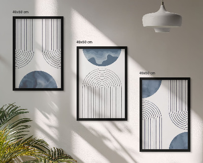 Conjunto de 3 quadros com moldura Padrões abstratos em azul