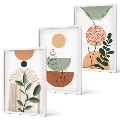 Conjunto de quadros para sala de estar com formas abstratas de plantas