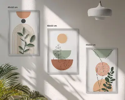 Conjunto de quadros para sala de estar com formas abstratas de plantas