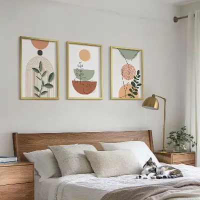 Conjunto de quadros para sala de estar com formas abstratas de plantas