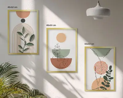 Conjunto de quadros para sala de estar com formas abstratas de plantas