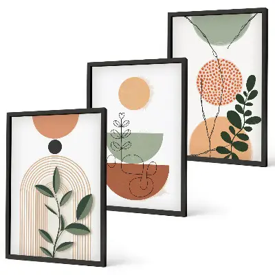 Conjunto de quadros para sala de estar com formas abstratas de plantas