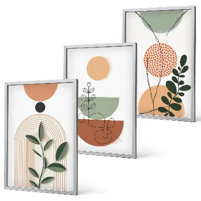 Conjunto de quadros para sala de estar com formas abstratas de plantas
