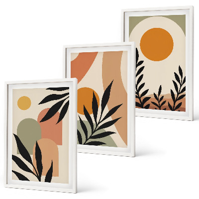 Conjunto de 3 quadros com moldura Formas abstratas de plantas