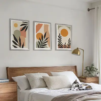 Conjunto de 3 quadros com moldura estampa de formas abstratas de plantas