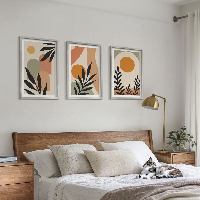 Conjunto de 3 quadros com moldura Formas abstratas de plantas