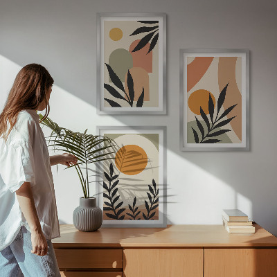 Conjunto de 3 quadros com moldura Formas abstratas de plantas