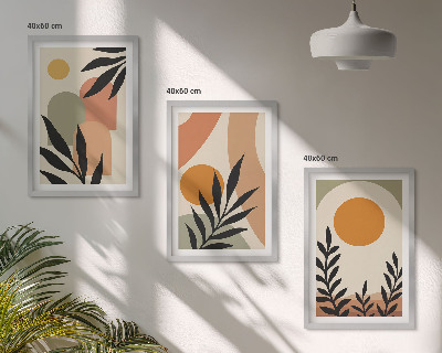 Conjunto de 3 quadros com moldura Formas abstratas de plantas