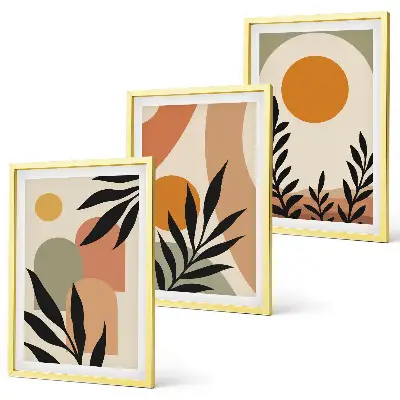 Conjunto de 3 quadros com moldura estampa de formas abstratas de plantas