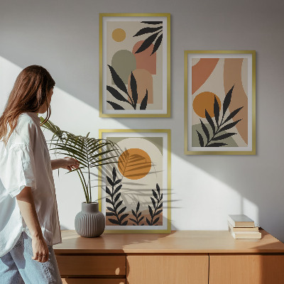 Conjunto de 3 quadros com moldura Formas abstratas de plantas