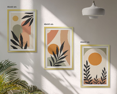 Conjunto de 3 quadros com moldura Formas abstratas de plantas