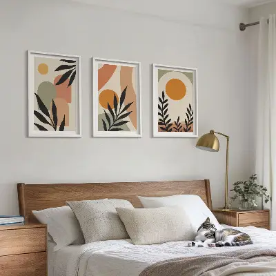 Conjunto de 3 quadros com moldura estampa de formas abstratas de plantas