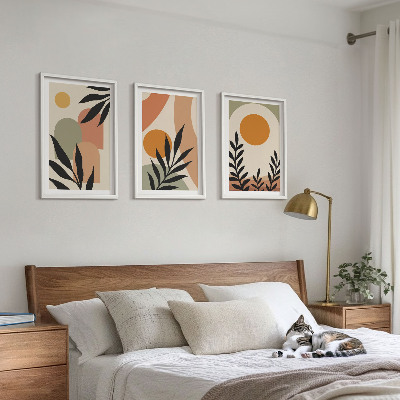 Conjunto de 3 quadros com moldura Formas abstratas de plantas