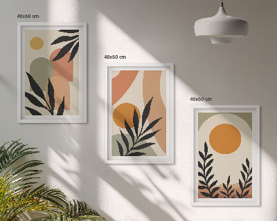 Conjunto de 3 quadros com moldura Formas abstratas de plantas