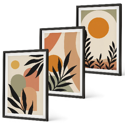 Conjunto de 3 quadros com moldura Formas abstratas de plantas