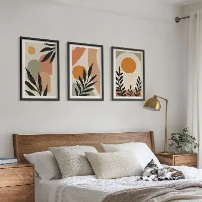 Conjunto de 3 quadros com moldura estampa de formas abstratas de plantas