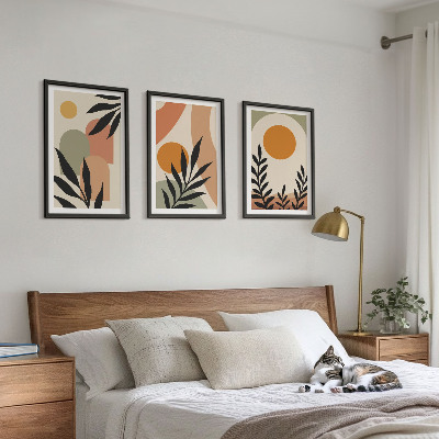 Conjunto de 3 quadros com moldura Formas abstratas de plantas