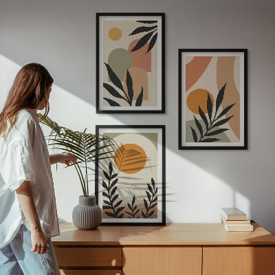 Conjunto de 3 quadros com moldura Formas abstratas de plantas