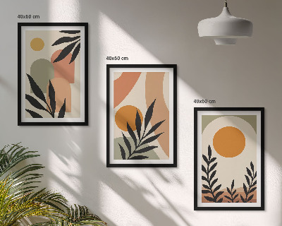 Conjunto de 3 quadros com moldura Formas abstratas de plantas