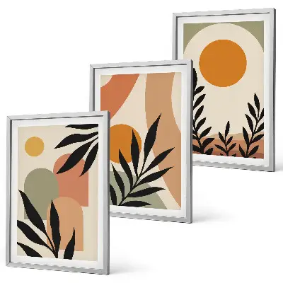 Conjunto de 3 quadros com moldura estampa de formas abstratas de plantas
