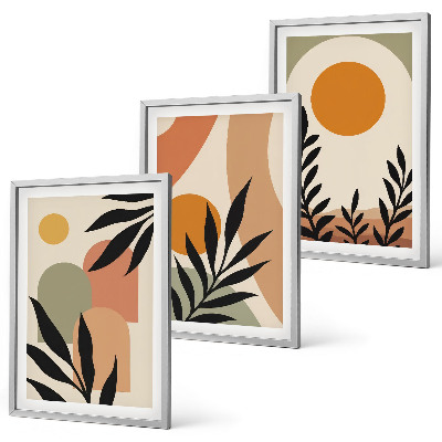 Conjunto de 3 quadros com moldura Formas abstratas de plantas