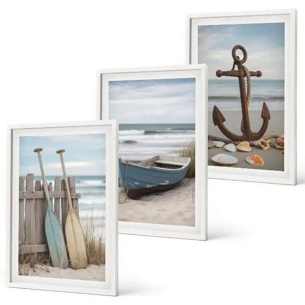 Conjunto de quadros para sala de estar âncora de barco na praia com areia
