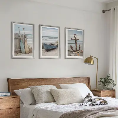 Conjunto de quadros para sala de estar âncora de barco na praia com areia